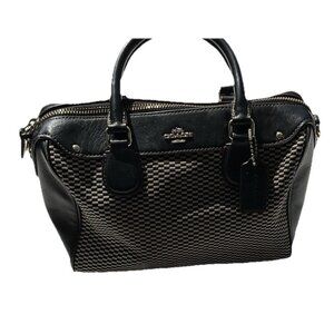 Coach Mini Bennet Satchel Tote Purse Brown Tan Checkerboard Zipper F57242